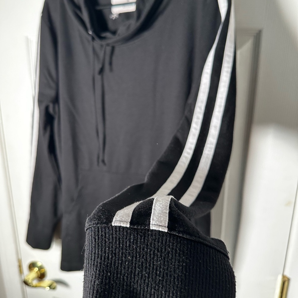 Stylish Black Cowl Neck Sweater with White Stripes - Picture 3 of 6